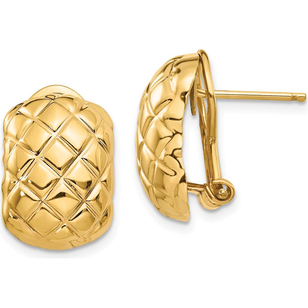 14K Yellow Gold Polished Quilted Button Omega Back Earrings by 0