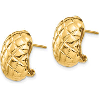 14K Yellow Gold Polished Quilted Button Omega Back Earrings by 0
