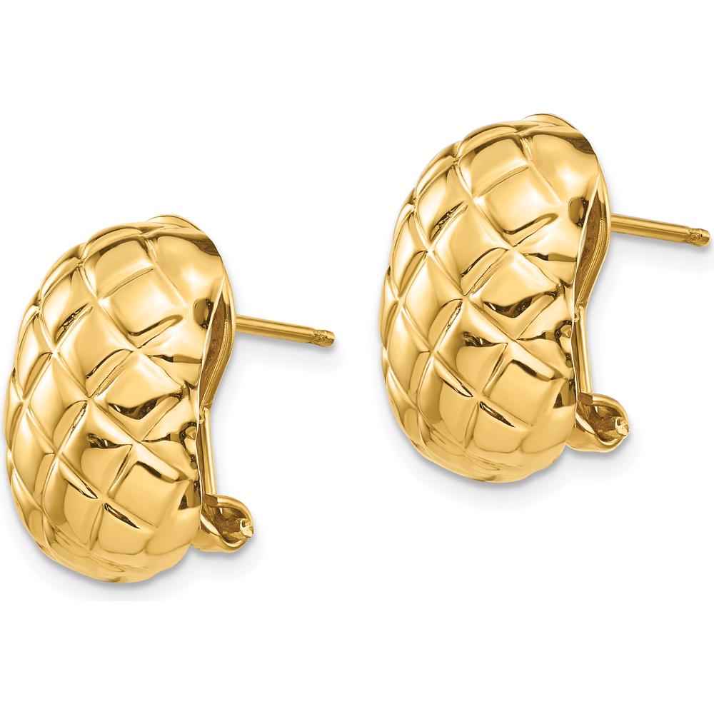 14K Yellow Gold Polished Quilted Button Omega Back Earrings by 0