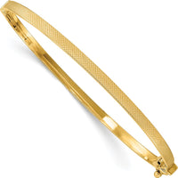 14K Yellow Gold Polished Quilted Texture 3.00mm Hinged Oval Bangle Bracelet by Oro Pregiato