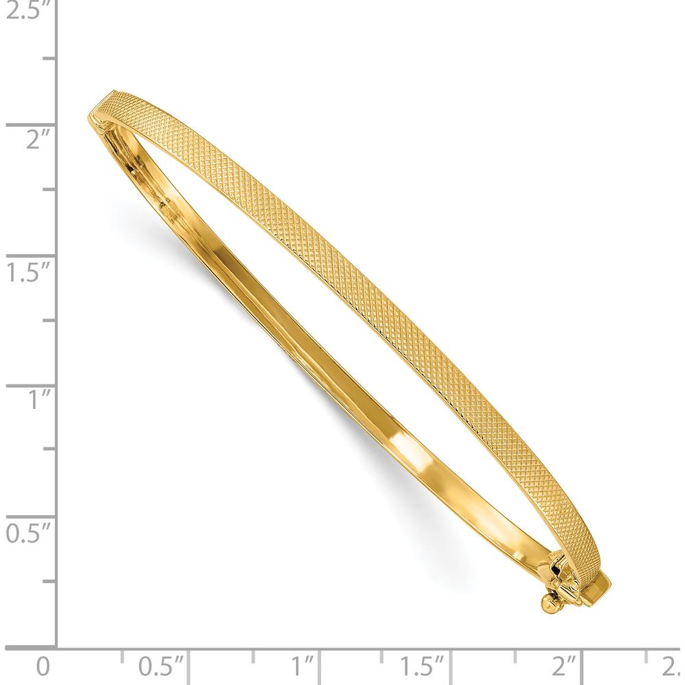 14K Yellow Gold Polished Quilted Texture 3.00mm Hinged Oval Bangle Bracelet by Oro Pregiato