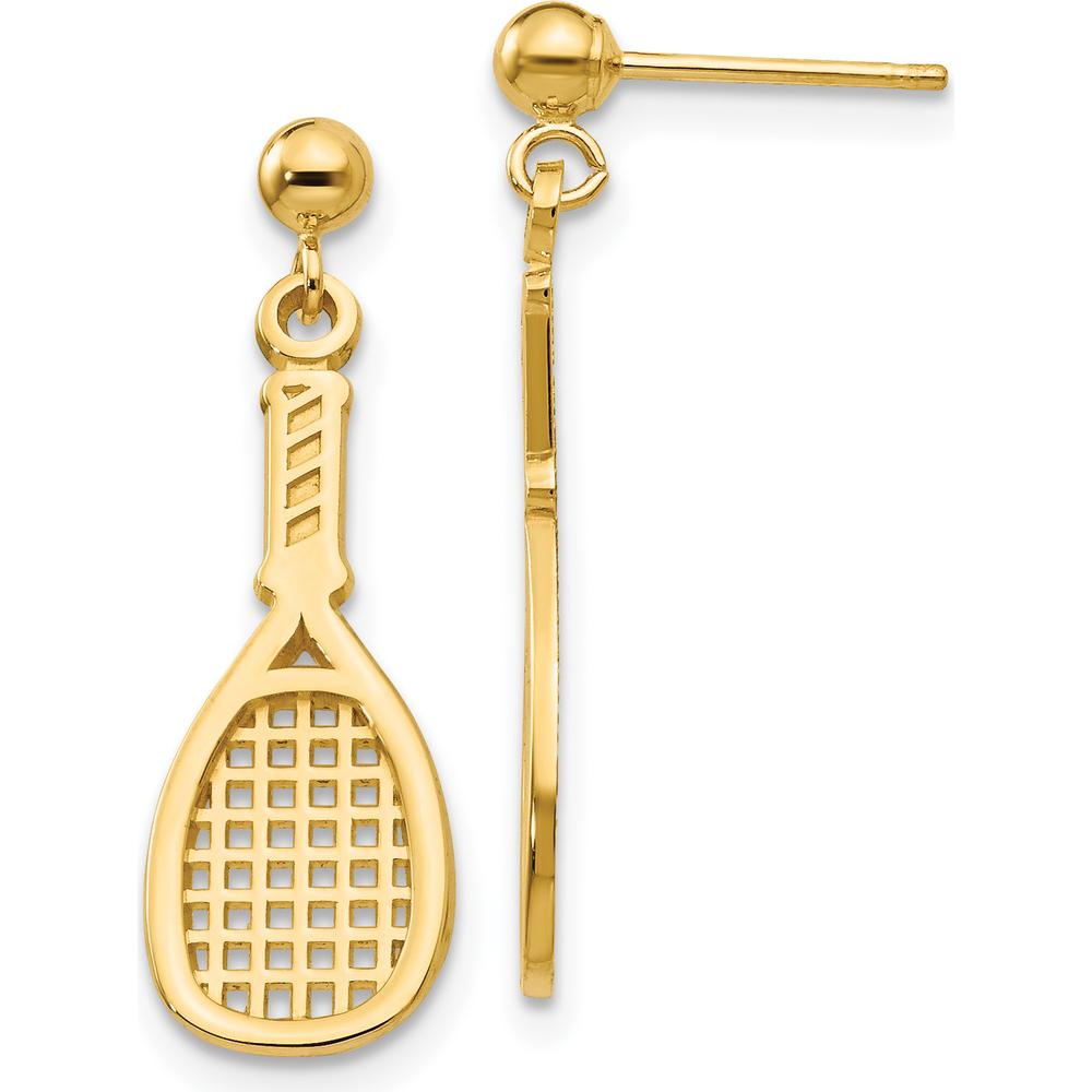 14K Yellow Gold Polished Racquet Dangle Earrings - Sporty Chic Style by 0