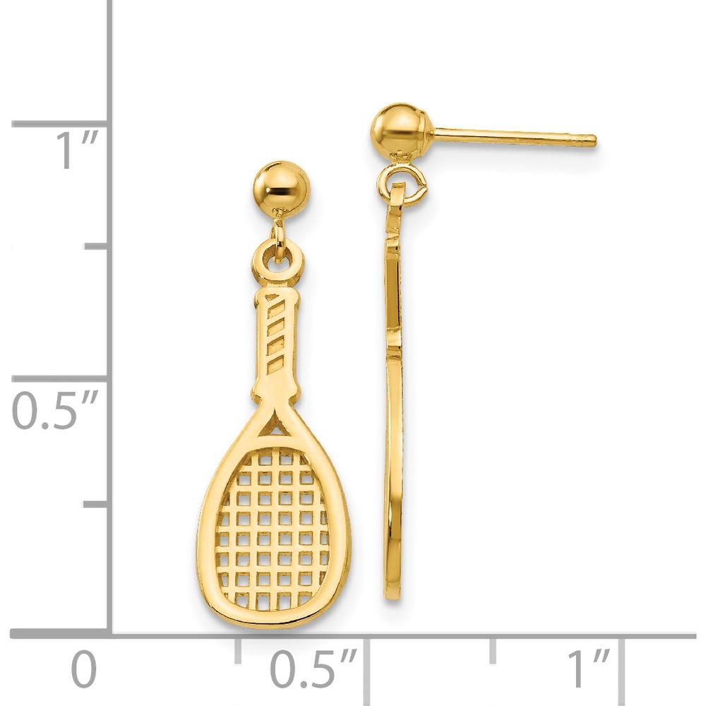 14K Yellow Gold Polished Racquet Dangle Earrings - Sporty Chic Style by 0