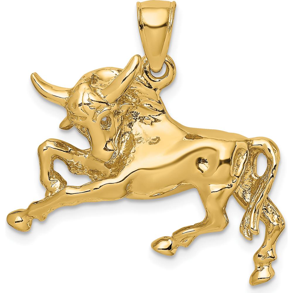 14K Yellow Gold Polished Raging Bull with Horns Charm by Oro Pregiato