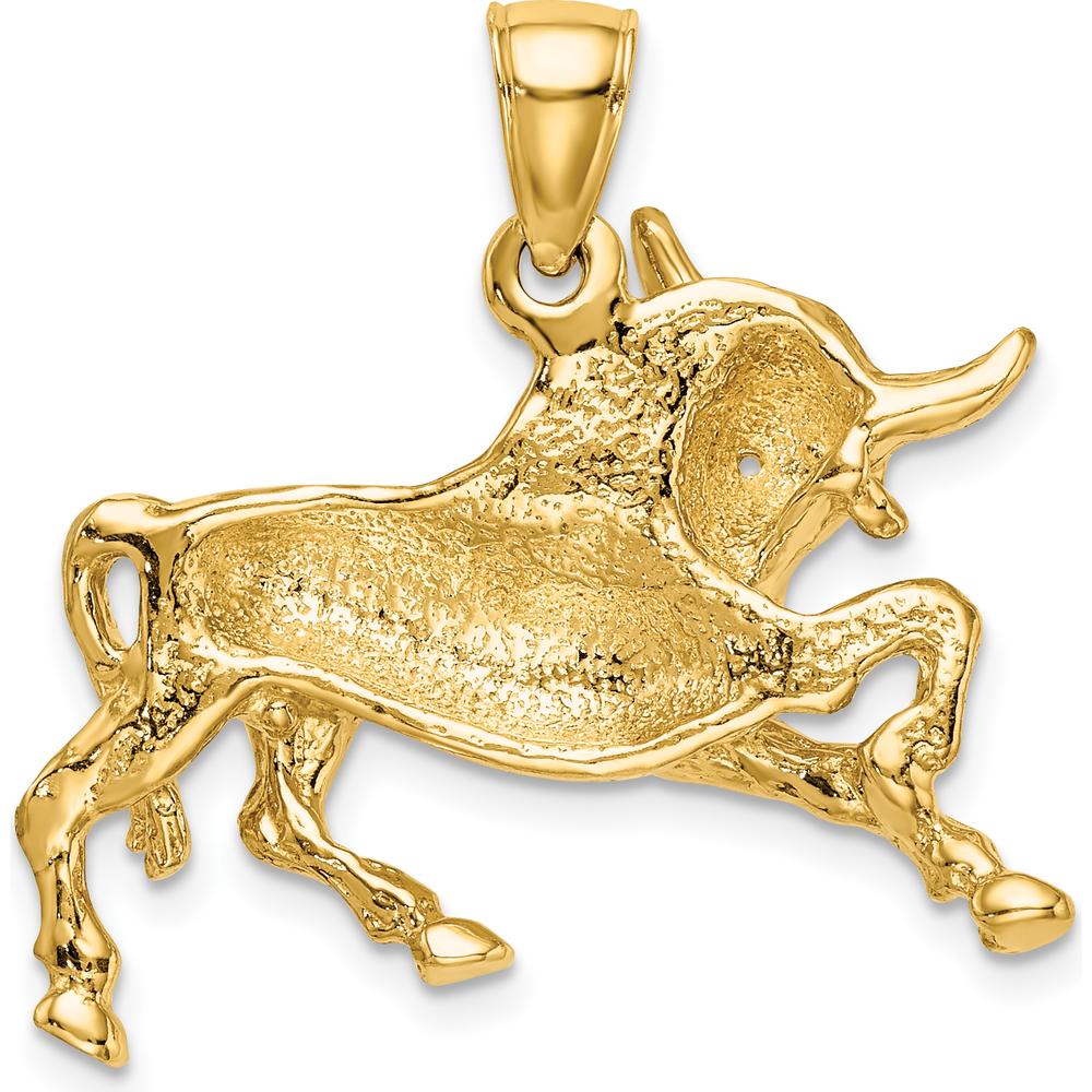 14K Yellow Gold Polished Raging Bull with Horns Charm by Oro Pregiato