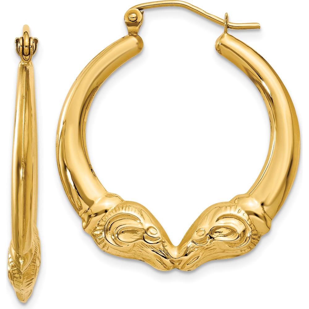 14K Yellow Gold Polished Ram Hoop Earrings - 26mm by 0
