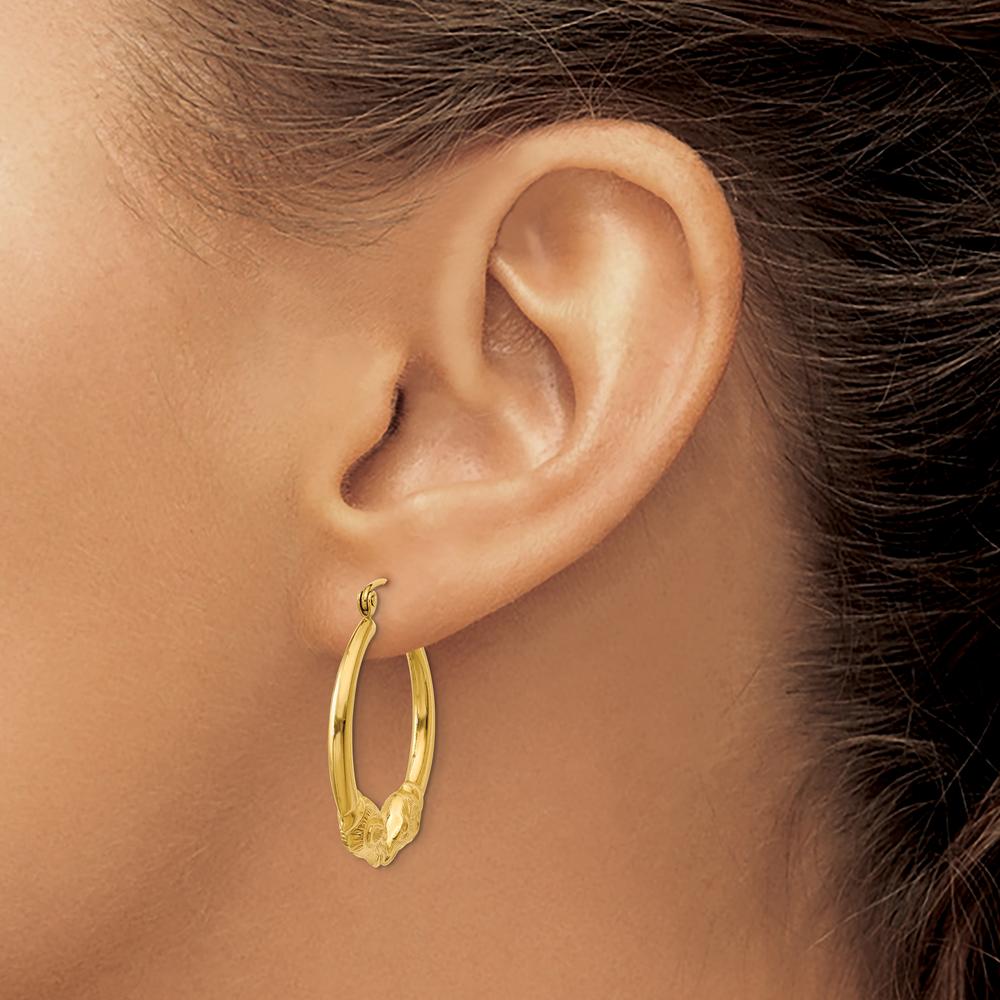 14K Yellow Gold Polished Ram Hoop Earrings - 26mm by 0