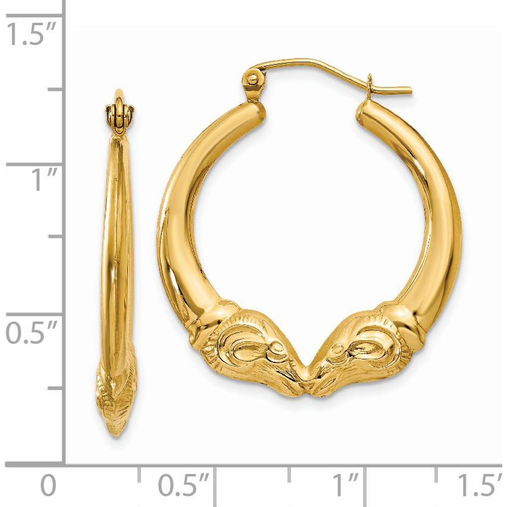 14K Yellow Gold Polished Ram Hoop Earrings - 26mm by 0