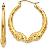 14K Yellow Gold Polished Ram Hoop Earrings - 35.07mm Length, 32.3mm Width by 0