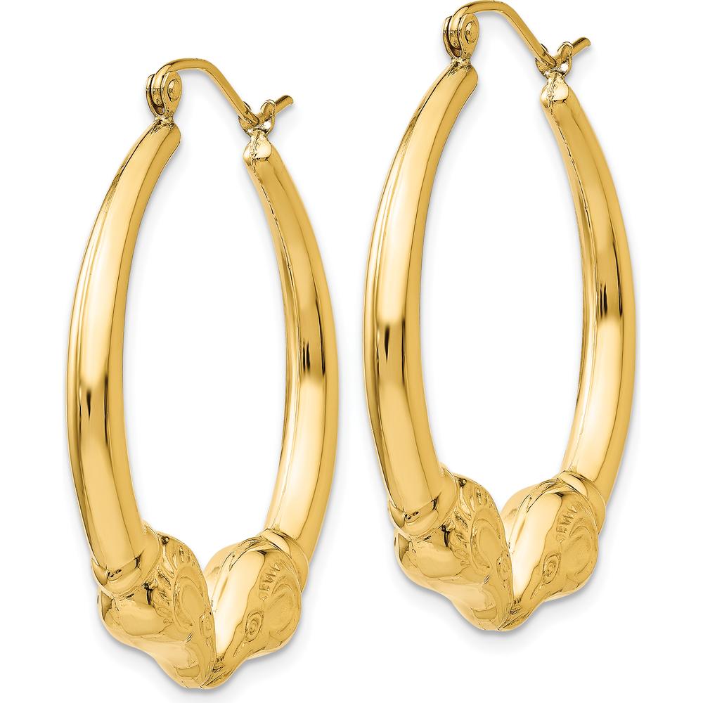 14K Yellow Gold Polished Ram Hoop Earrings - 35.07mm Length, 32.3mm Width by 0