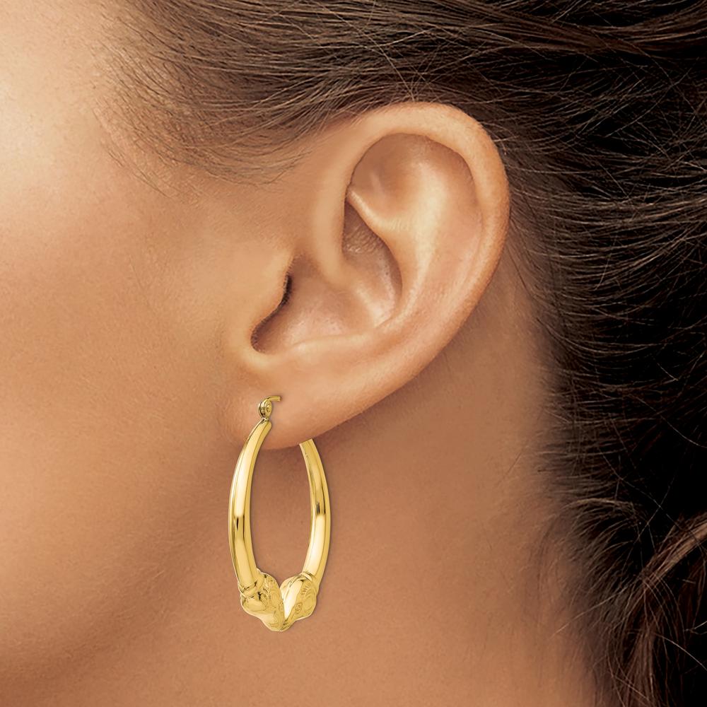 14K Yellow Gold Polished Ram Hoop Earrings - 35.07mm Length, 32.3mm Width by 0