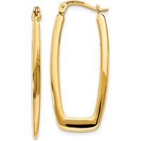 14K Yellow Gold Polished Rectangle Hoop Earrings - 2.25mm Semi-Solid Design by 0