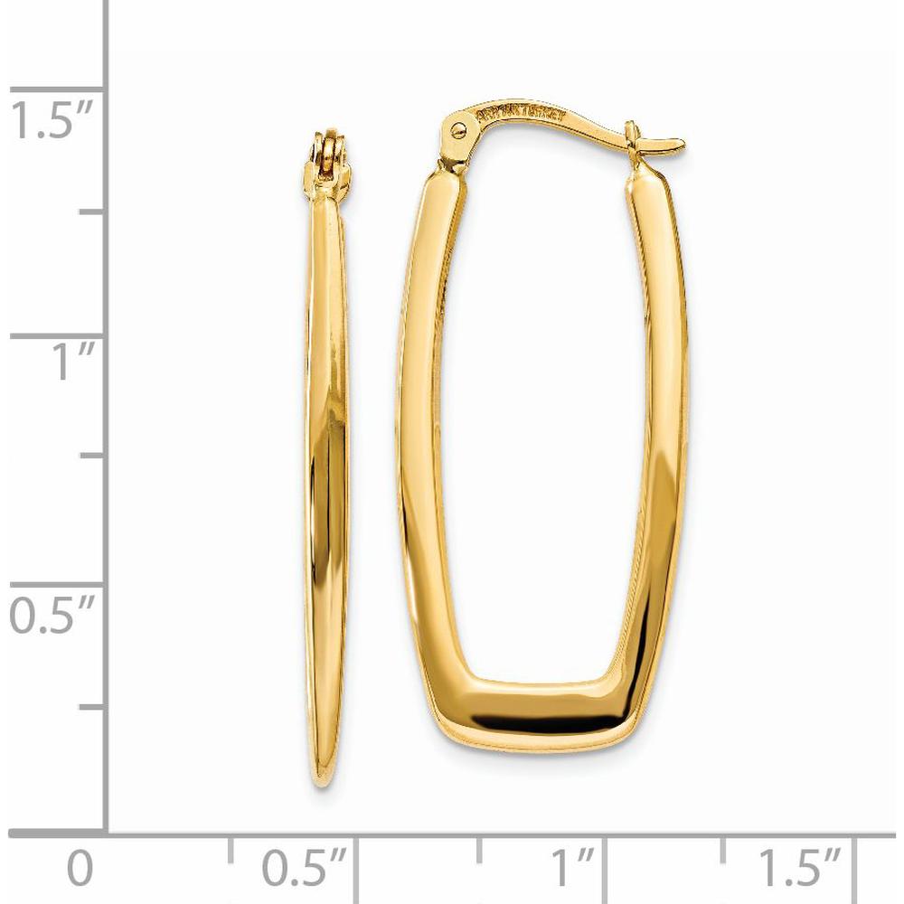 14K Yellow Gold Polished Rectangle Hoop Earrings - 2.25mm Semi-Solid Design by 0