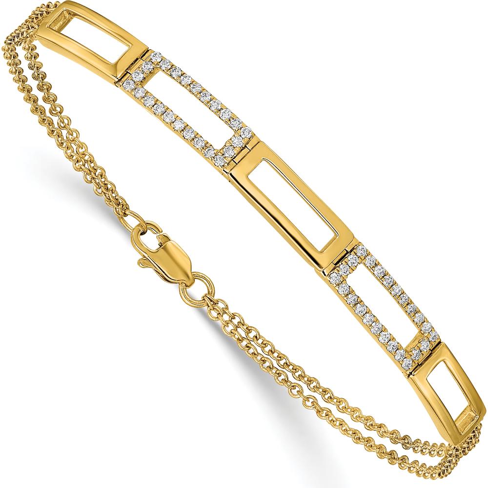 14K Yellow Gold Polished Rectangle Link Bracelet with 1/4 Carat Round Diamonds - 7" Length by Monteluci Fine Jewelry