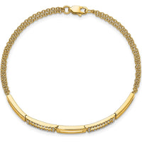 14K Yellow Gold Polished Rectangle Link Bracelet with 1/4 Carat Round Diamonds - 7" Length by Monteluci Fine Jewelry