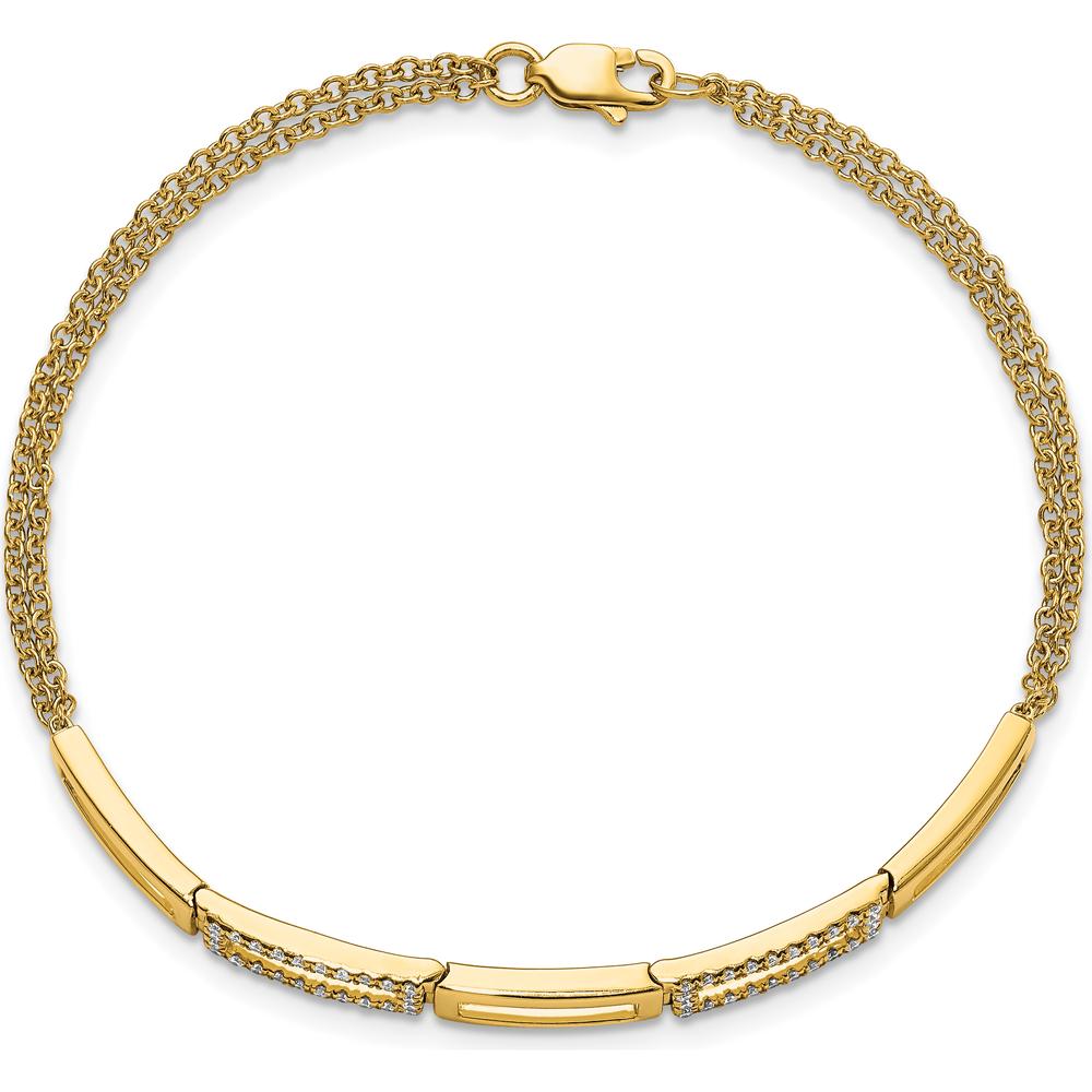 14K Yellow Gold Polished Rectangle Link Bracelet with 1/4 Carat Round Diamonds - 7" Length by Monteluci Fine Jewelry