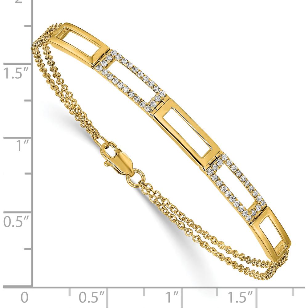 14K Yellow Gold Polished Rectangle Link Bracelet with 1/4 Carat Round Diamonds - 7" Length by Monteluci Fine Jewelry