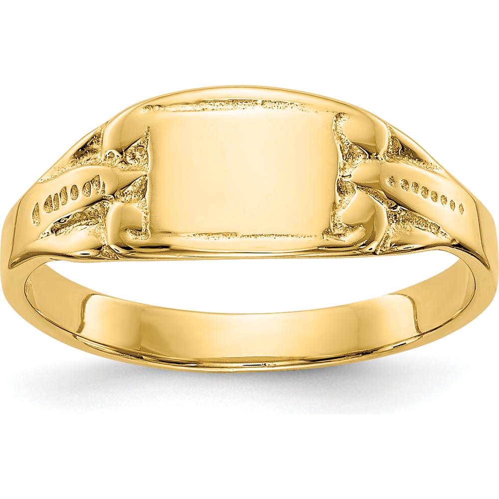 14K Yellow Gold Polished Rectangular Baby Signet Ring - Engravable, Tapered Band Design by 0