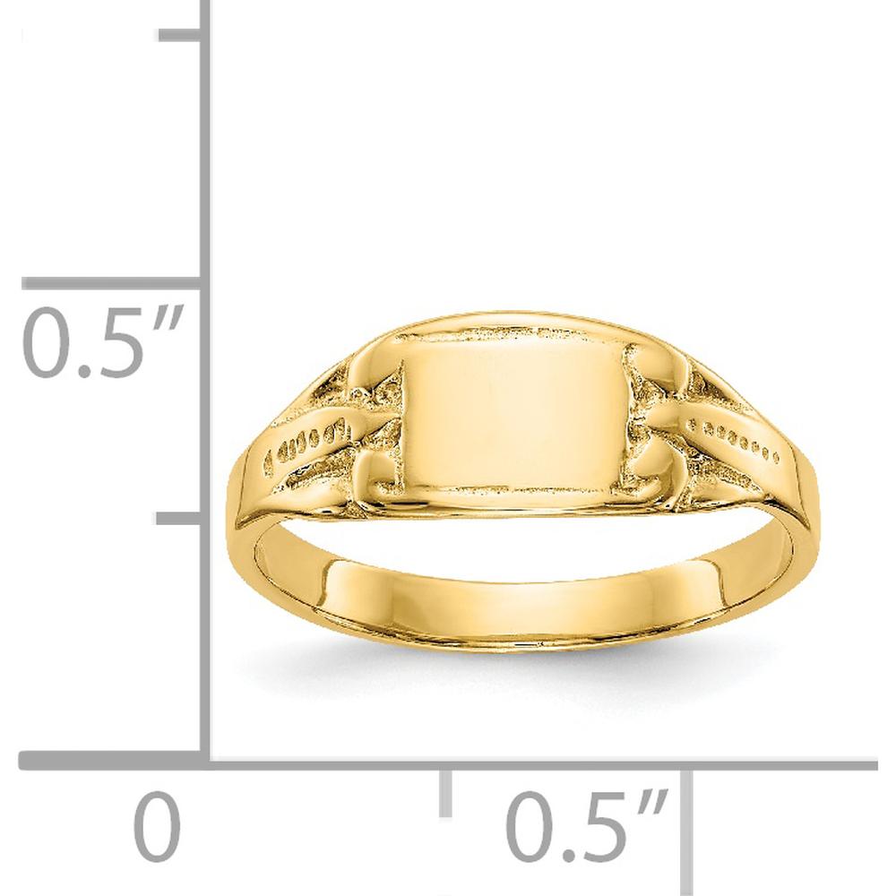14K Yellow Gold Polished Rectangular Baby Signet Ring - Engravable, Tapered Band Design by 0