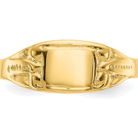 14K Yellow Gold Polished Rectangular Baby Signet Ring - Engravable, Tapered Band Design by 0