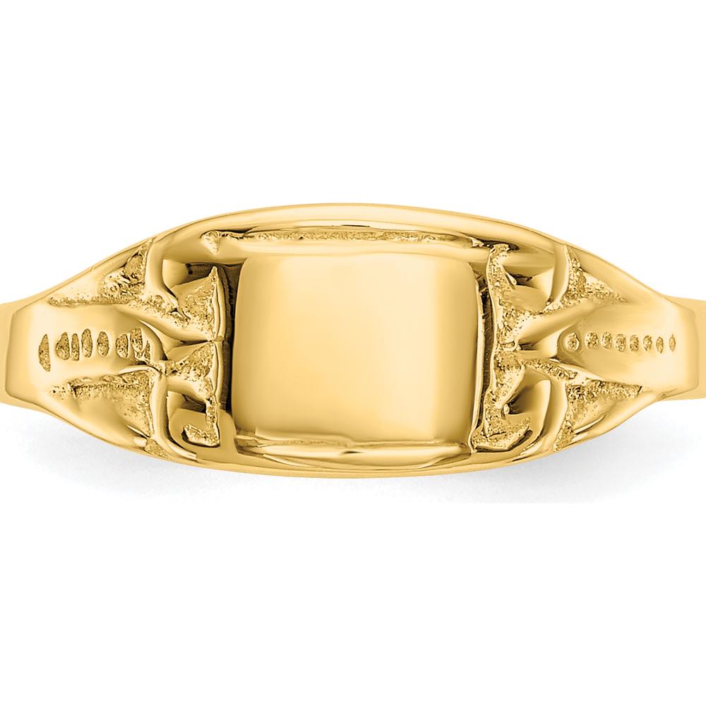 14K Yellow Gold Polished Rectangular Baby Signet Ring - Engravable, Tapered Band Design by 0