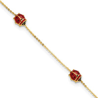 14K Yellow Gold Polished Red and Black Enameled Ladybug Bracelet for Children - 6.5" with 0.75" Extender by Oro Pregiato