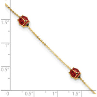 14K Yellow Gold Polished Red and Black Enameled Ladybug Bracelet for Children - 6.5" with 0.75" Extender by Oro Pregiato