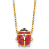 14K Yellow Gold Polished Red and Black Enameled Ladybug Pendant Necklace with 1" Extender by Oro Pregiato