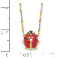 14K Yellow Gold Polished Red and Black Enameled Ladybug Pendant Necklace with 1" Extender by Oro Pregiato
