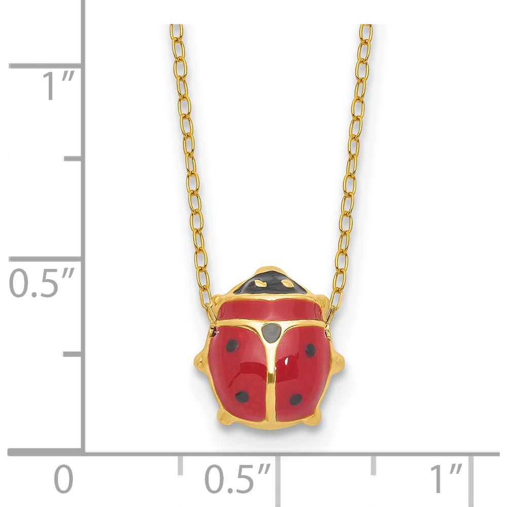 14K Yellow Gold Polished Red and Black Enameled Ladybug Pendant Necklace with 1" Extender by Oro Pregiato