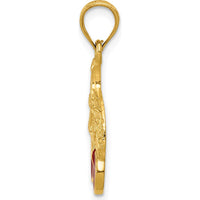 14K Yellow Gold Polished Red Enamel Cherries Pendant - 26mm Length by Oro Pregiato