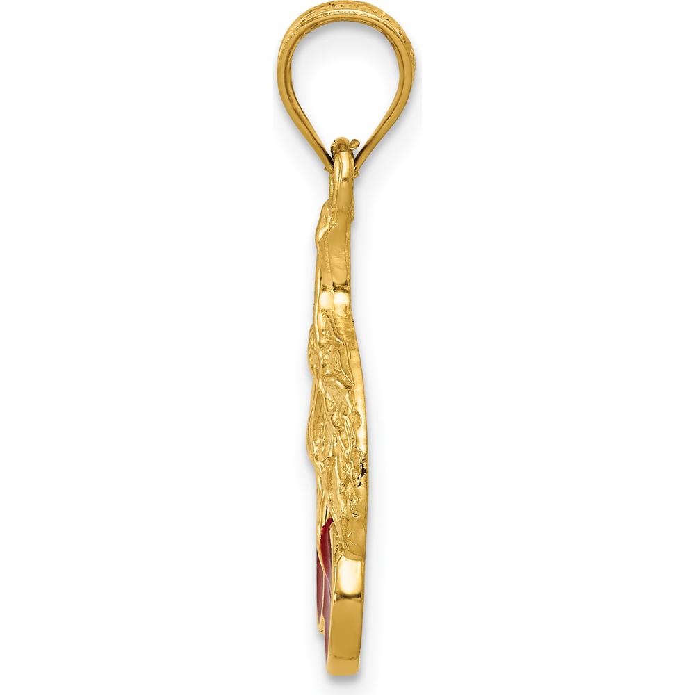 14K Yellow Gold Polished Red Enamel Cherries Pendant - 26mm Length by Oro Pregiato