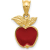 14K Yellow Gold Polished Red Enameled Apple Pendant with Gold Leaf Accents by Oro Pregiato