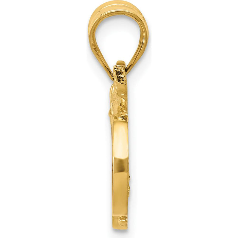 14K Yellow Gold Polished Red Enameled Apple Pendant with Gold Leaf Accents by Oro Pregiato