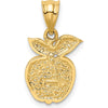 14K Yellow Gold Polished Red Enameled Apple Pendant with Gold Leaf Accents by Oro Pregiato