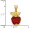 14K Yellow Gold Polished Red Enameled Apple Pendant with Gold Leaf Accents by Oro Pregiato
