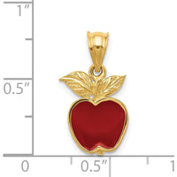14K Yellow Gold Polished Red Enameled Apple Pendant with Gold Leaf Accents by Oro Pregiato