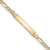 14K Yellow Gold Polished Rhodium-Plated Figaro Link ID Bracelet with Engravable Plate - 8" Length by Oro Pregiato