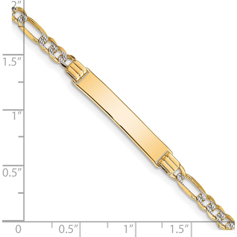 14K Yellow Gold Polished Rhodium-Plated Figaro Link ID Bracelet with Engravable Plate - 8" Length by Oro Pregiato