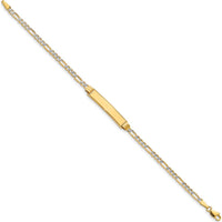 14K Yellow Gold Polished Rhodium-Plated ID Figaro Link Bracelet - 8" Length by Oro Pregiato