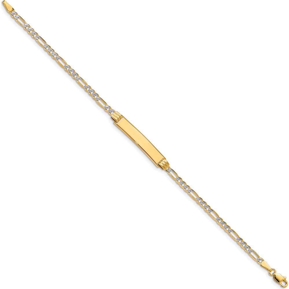 14K Yellow Gold Polished Rhodium-Plated ID Figaro Link Bracelet - 8" Length by Oro Pregiato