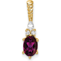 14K Yellow Gold Polished Rhodolite Garnet and Diamond Twisted Chain Slide Pendant - 1.34 Carat Total Gemstone Weight by Oro Pregiato
