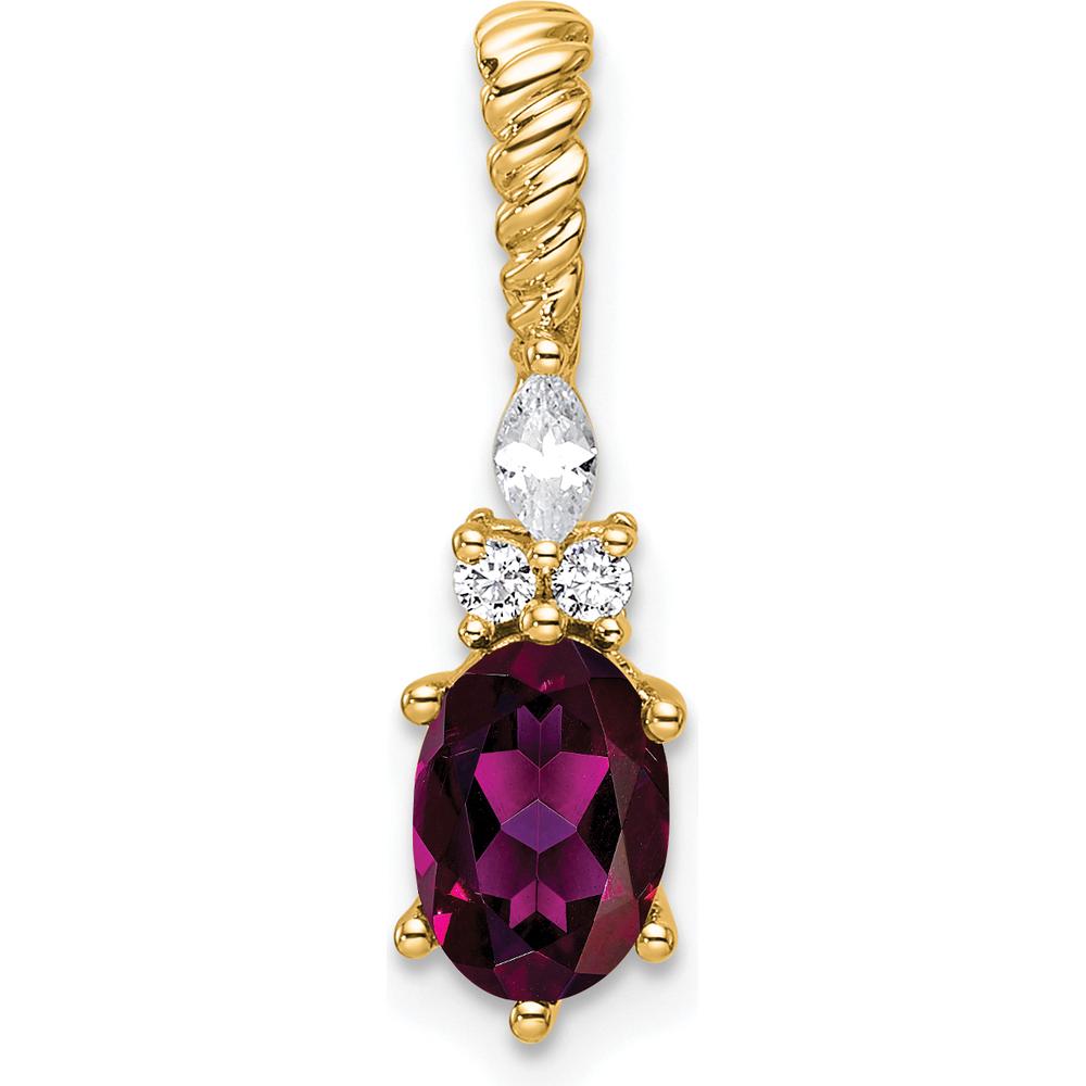 14K Yellow Gold Polished Rhodolite Garnet and Diamond Twisted Chain Slide Pendant - 1.34 Carat Total Gemstone Weight by Oro Pregiato