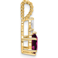 14K Yellow Gold Polished Rhodolite Garnet and Diamond Twisted Chain Slide Pendant - 1.34 Carat Total Gemstone Weight by Oro Pregiato