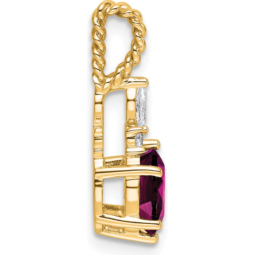 14K Yellow Gold Polished Rhodolite Garnet and Diamond Twisted Chain Slide Pendant - 1.34 Carat Total Gemstone Weight by Oro Pregiato