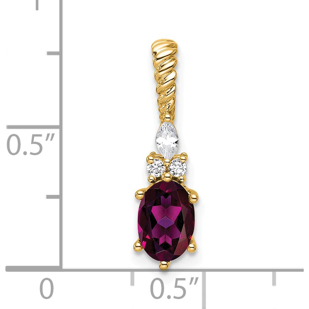 14K Yellow Gold Polished Rhodolite Garnet and Diamond Twisted Chain Slide Pendant - 1.34 Carat Total Gemstone Weight by Oro Pregiato