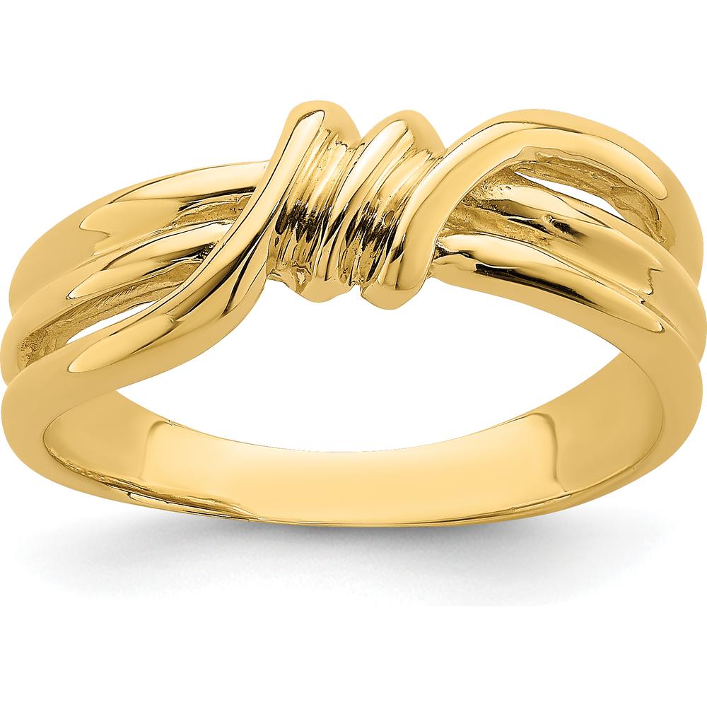 14K Yellow Gold Polished Ribbed Band Ring - Elegant Fashion Piece by 0