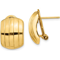 14K Yellow Gold Polished Ribbed Button Omega Back Post Earrings - Elegant Design by 0