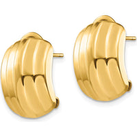14K Yellow Gold Polished Ribbed Button Omega Back Post Earrings - Elegant Design by 0