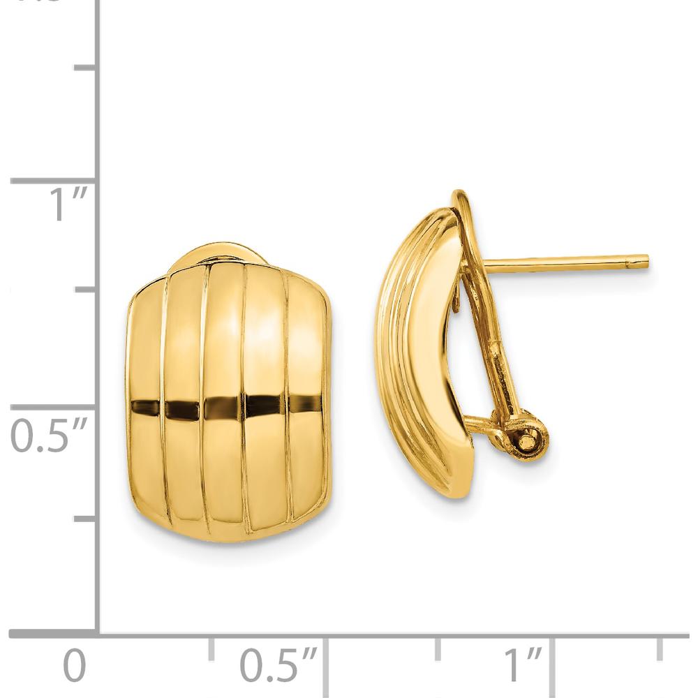 14K Yellow Gold Polished Ribbed Button Omega Back Post Earrings - Elegant Design by 0